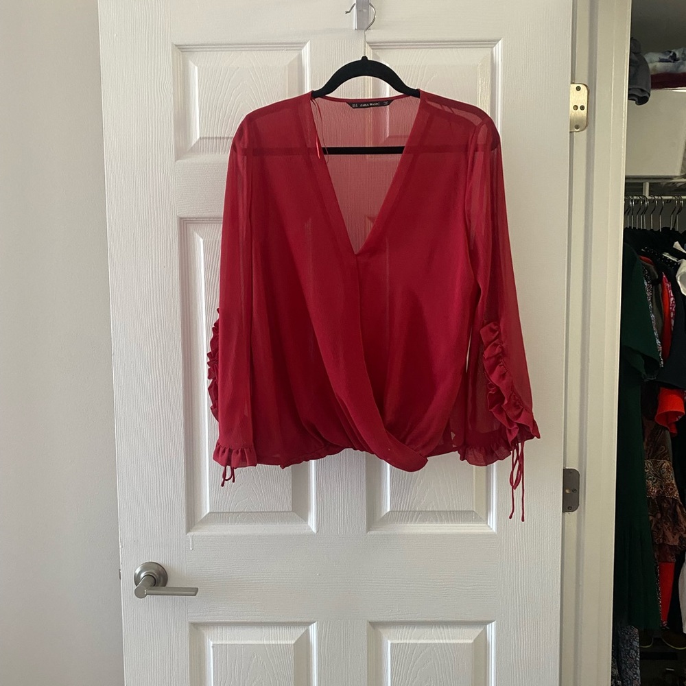 ZARA Women Red Long Sleeve Blouse - Picture 1 of 2